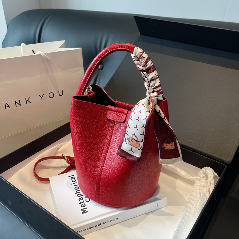 Red PU Bucket Shoulder and Cro - Luxury Bags On Sales ulasan dan harga