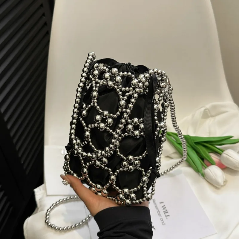 Beading White Bucket Shoulder  - Luxury Bags On Sales ulasan dan harga