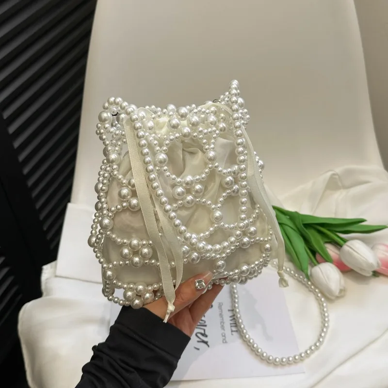 Beading White Bucket Shoulder  - Luxury Bags On Sales ulasan dan harga