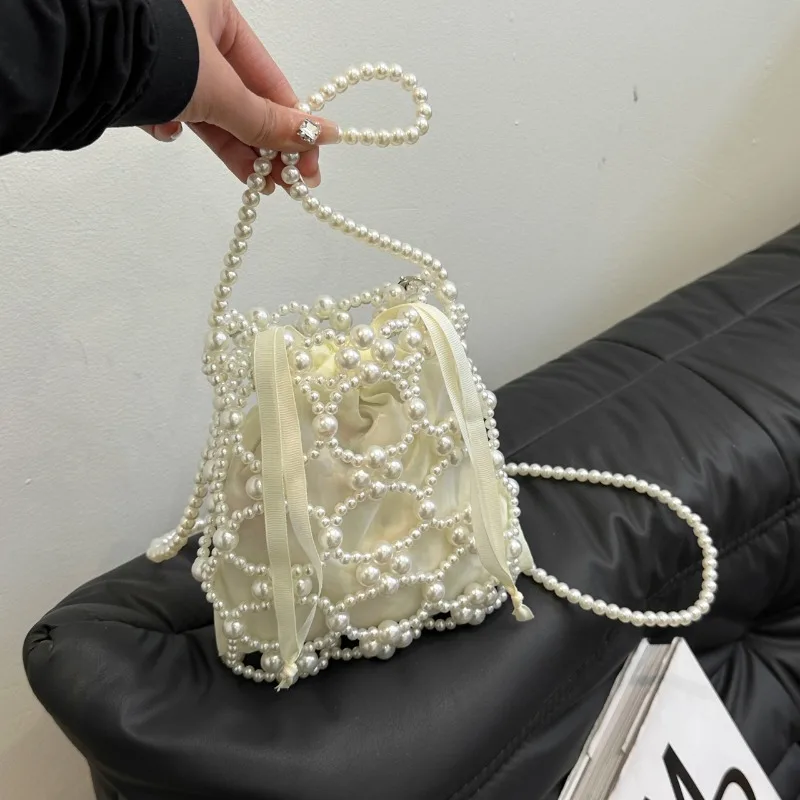 Beading White Bucket Shoulder  - Luxury Bags On Sales ulasan dan harga