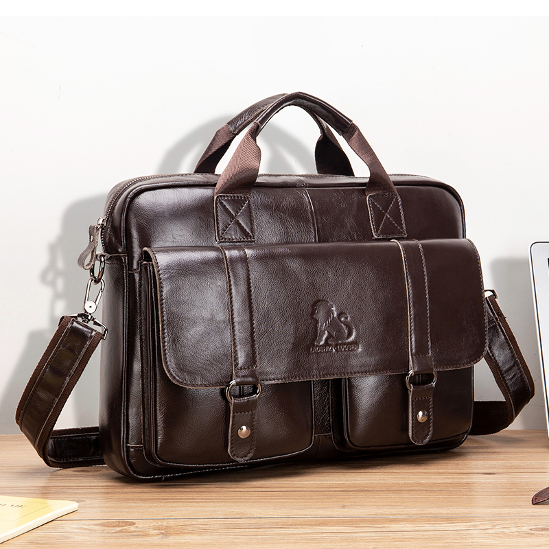 Genuine leather men's briefcas - Laptop Bag Leather 15 ulasan dan harga