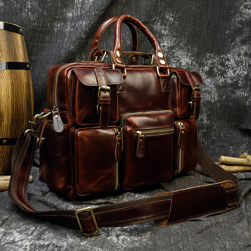 Men's genuine leather briefcas - Laptop Bag Leather 15 ulasan dan harga